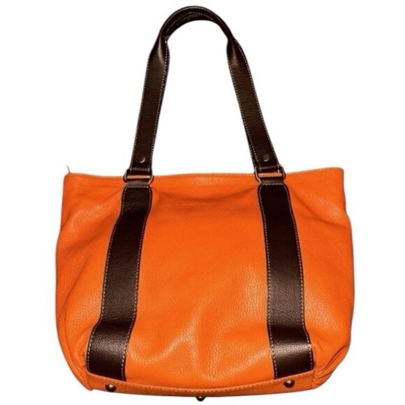 VERA PELLE Purse Brown & Orange Leather Grommet  Shoulder Bag - Picture 2 of 9